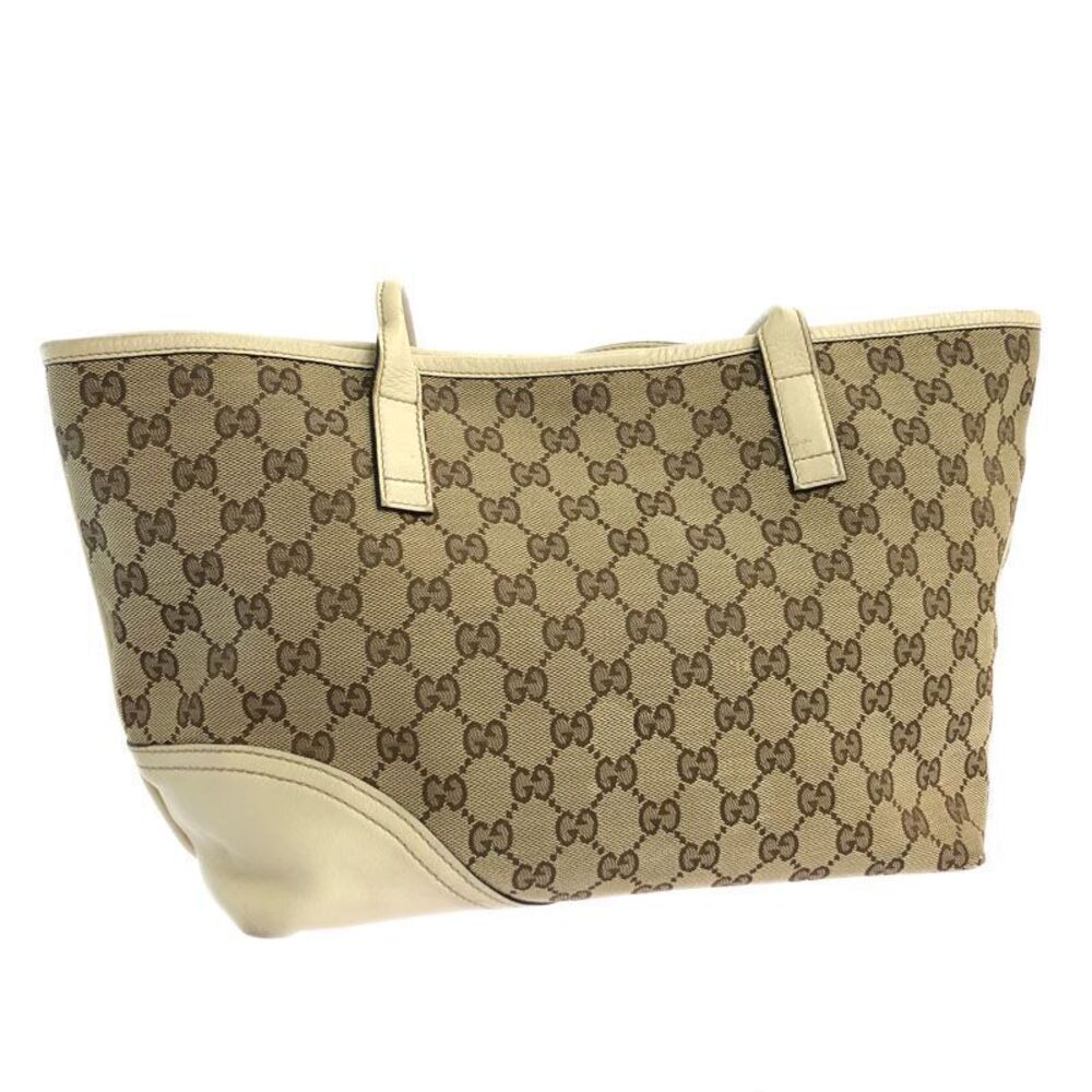 Gucci bag White Tote GG leather Beige canvas Britt White Tan